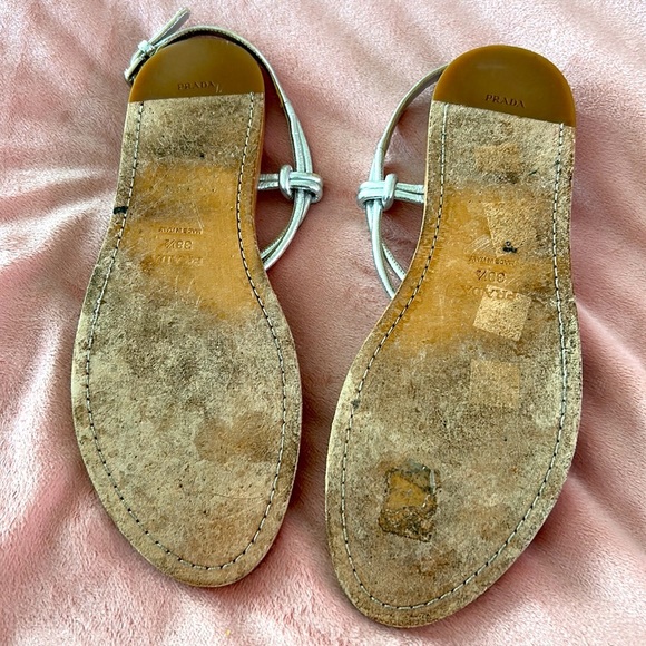 PRADA Metallic Silver Twist Flat Sandals - Picture 3 of 6